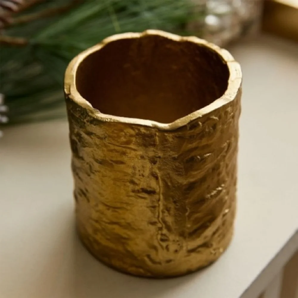 WEST ELM NWT Birch metal candleholders -gold -votive -3.25”h